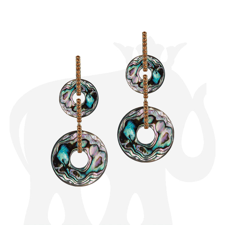 Small and Big Round Abalone Earrings with Brown Diamonds