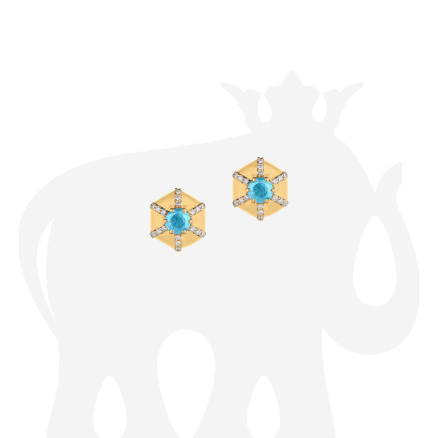 Hexagon Aqua & Diamond Stud