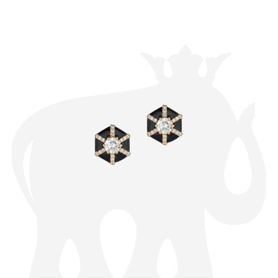 Hexagon Diamond & Black Enamel Stud Earrings