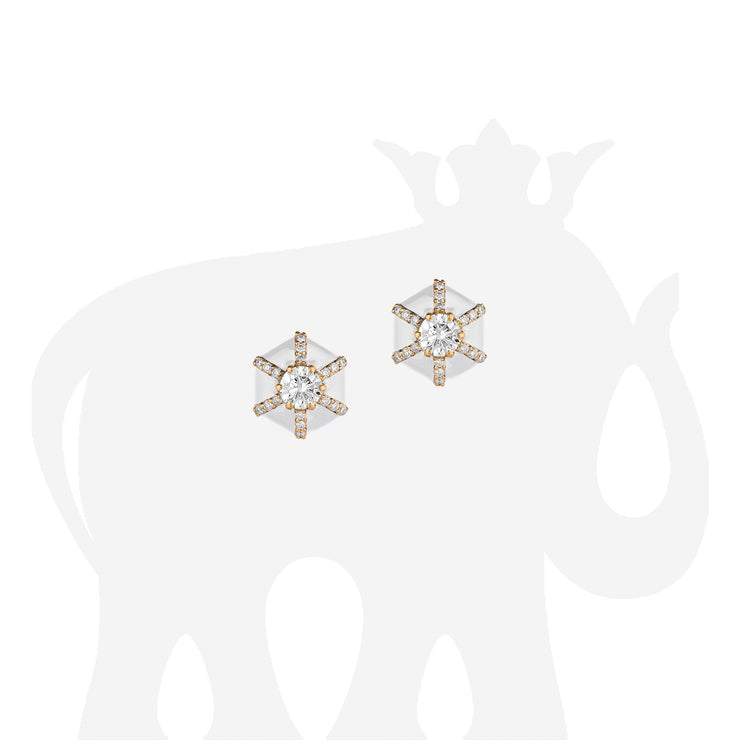 Hexagon Diamond & White Enamel Stud Earrings