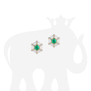 Hexagon Emerald & White Enamel Stud Earrings with Diamonds