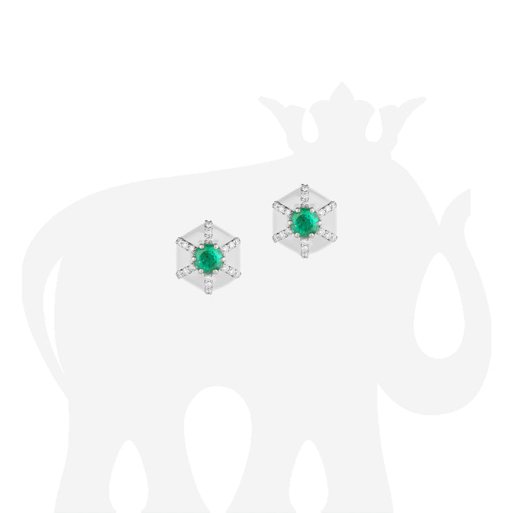 Hexagon Emerald & Diamond Stud