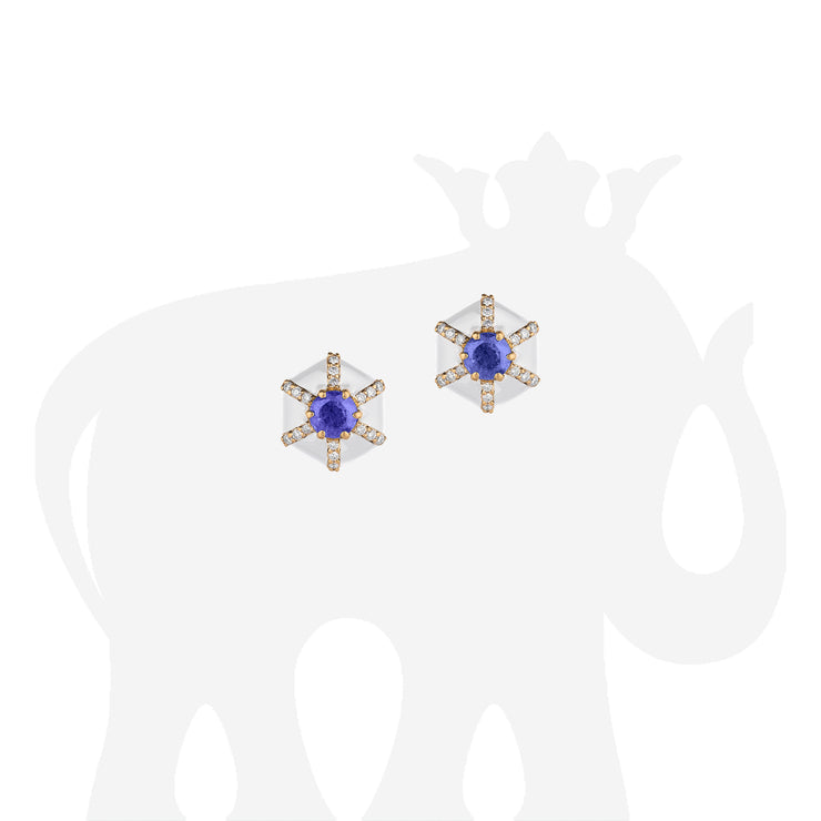 Hexagon Tanzanite & White Enamel Stud Earrings with Diamonds