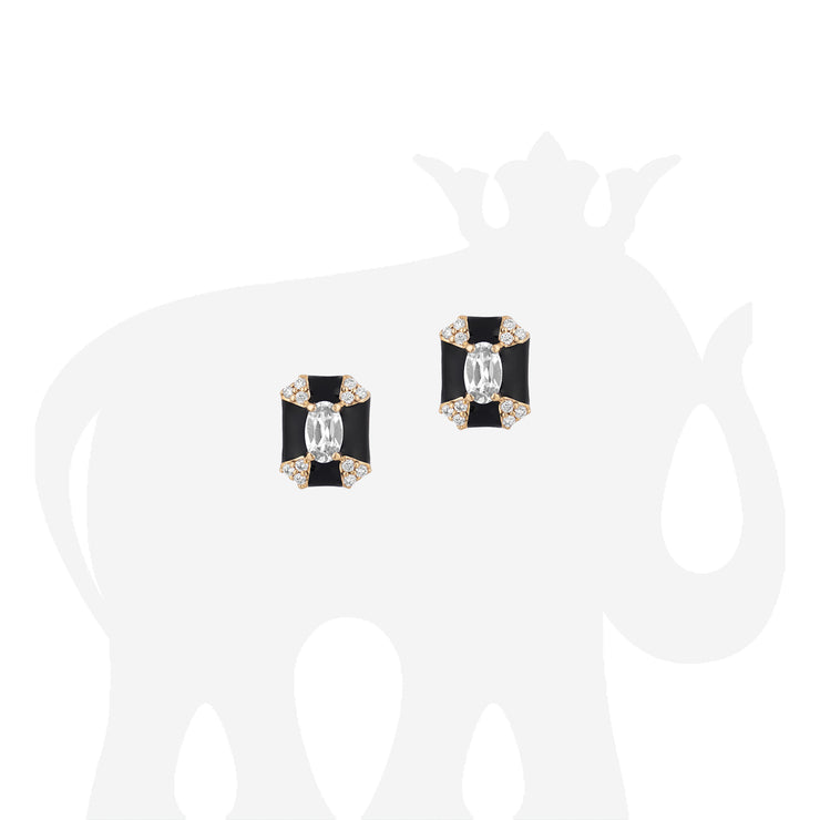 Octagon Diamonds & Black Enamel Stud Earrings