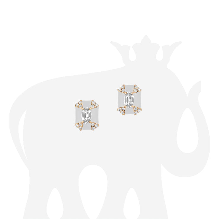Octagon Diamond & White Enamel Stud Earrings