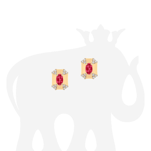 Rectangular Ruby & Diamond Stud