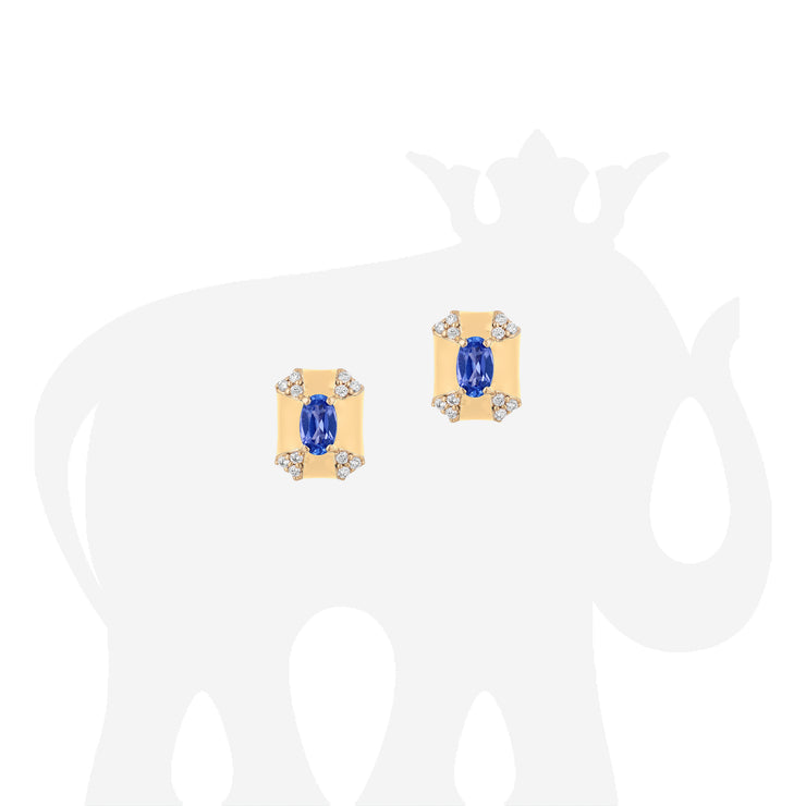 Rectangular Sapphire & Diamond Stud