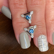 Triangular Aqua & Diamond Stud Earrings