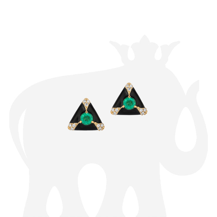 Triangular Emerald & Black Enamel Studs