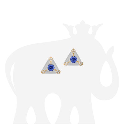Triangular Tanzanite & White Enamel Studs Earrings with Diamonds