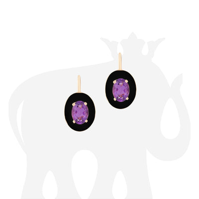 Faceted Oval Amethyst Earrings with Black Enamel