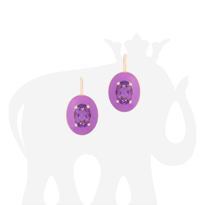 Faceted Oval Amethyst Earrings with Purple Enamel
