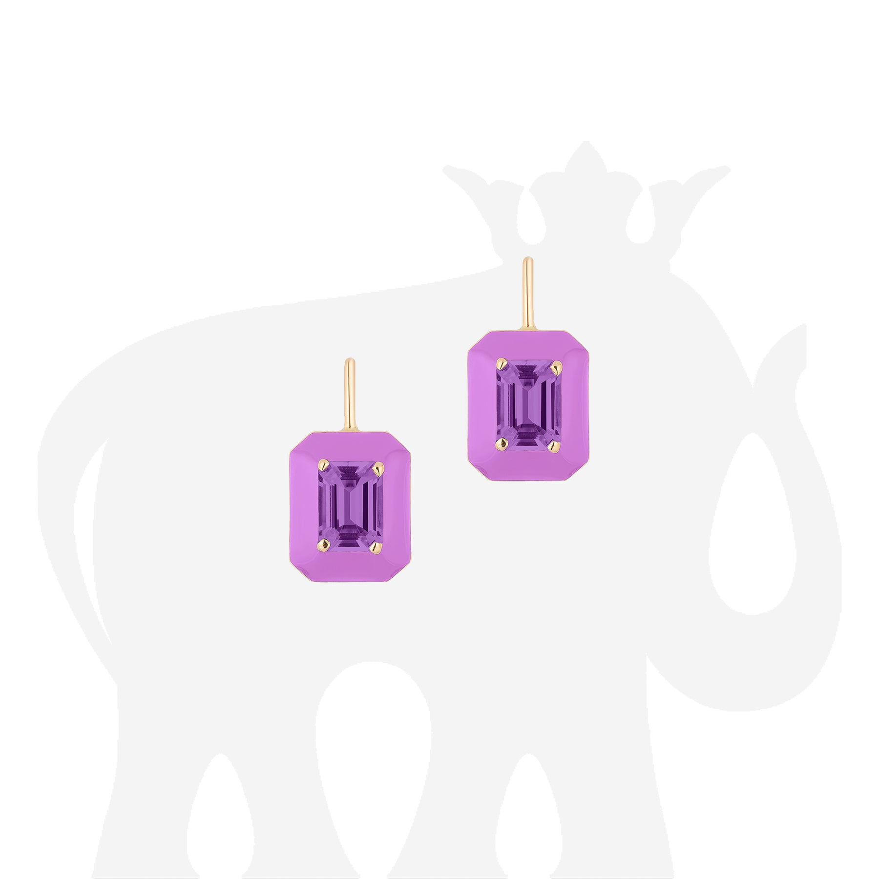 Amethyst Emerald Cut Earrings with Purple Enamel – Goshwara