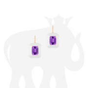 Amethyst Emerald Cut Earrings and Pendant with White Enamel