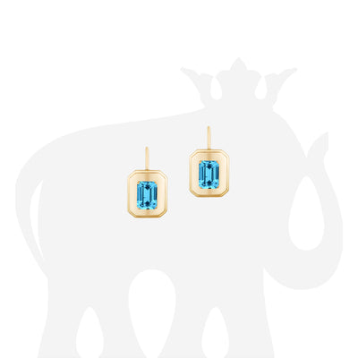 Blue Topaz Emerald Cut Earrings with Lever Back