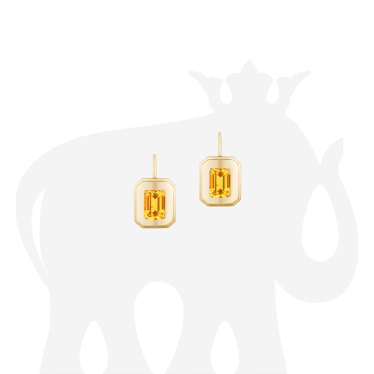 Citrine Emerald Cut Earrings with Lever Back