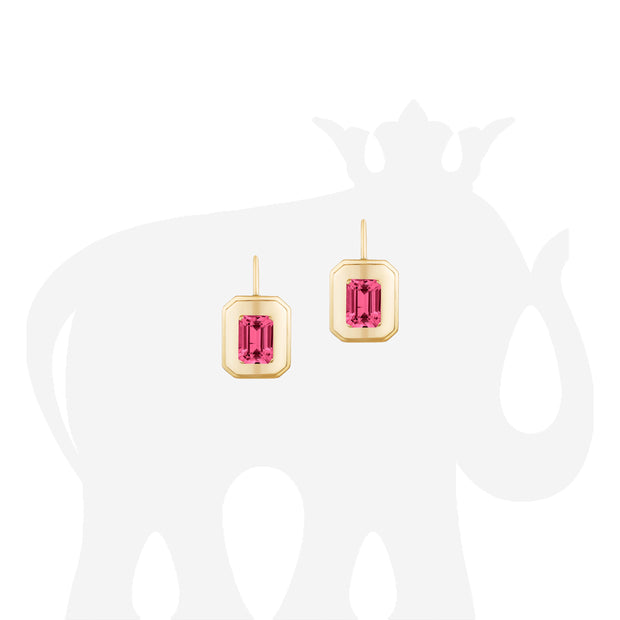 Rubelite Emerald Cut Earrings with Lever Back