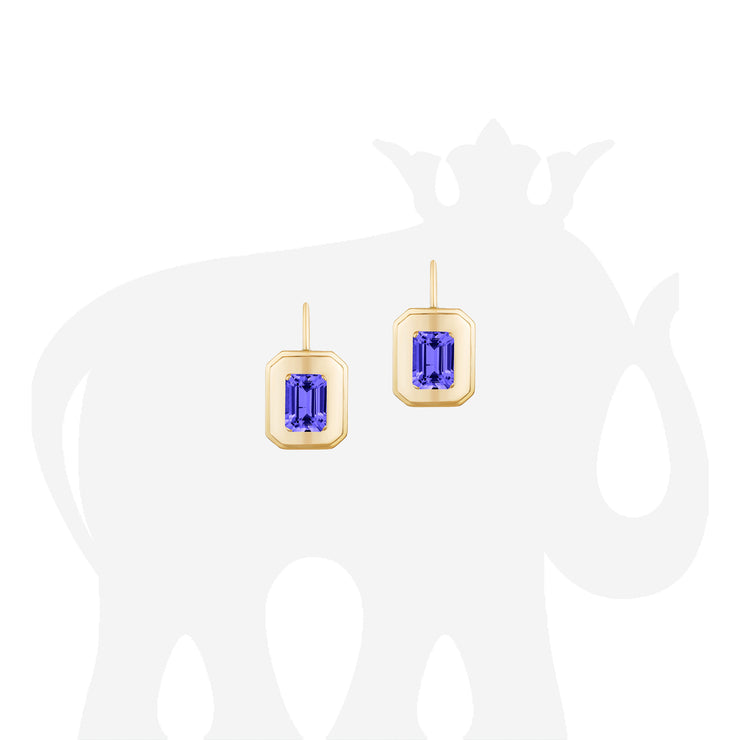 Tanzanite Emerald Cut Earrings with Lever Back