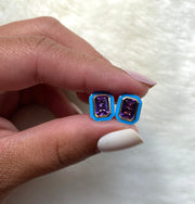Amethyst Emerald Cut Ring and Earrings with Turquoise Enamel