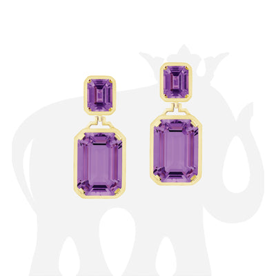 Long Double Emerald Cut Amethyst Earrings