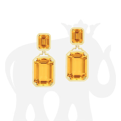 Long Double Emerald Cut Citrine Earrings