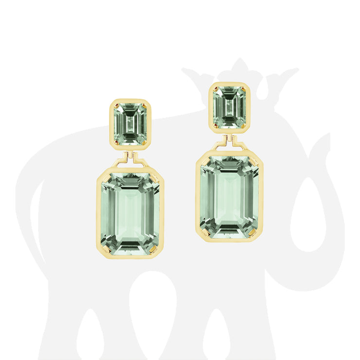 Long Double Emerald Cut Prasiolite Earrings