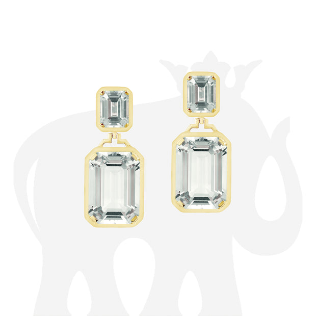 Long Double Emerald Cut Rock Crystal Earrings