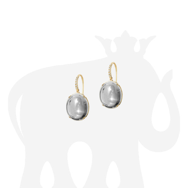 Oval Disc Rock Crystal Drop Earrings with Diamonds