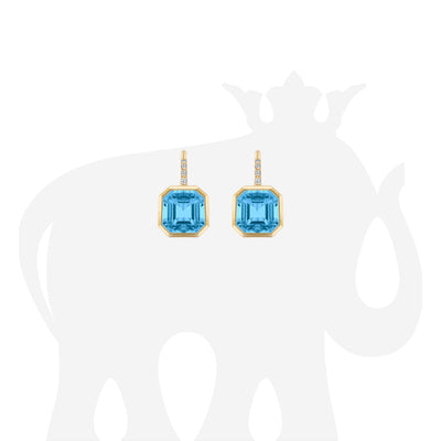 Blue Topaz Earrings on Wire with Diamonds