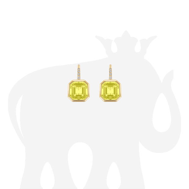 Lemon Quartz Earrings on Wire with Diamonds