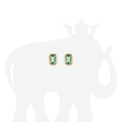 Prasiolite Emerald Cut Bezel Set Stud Earrings