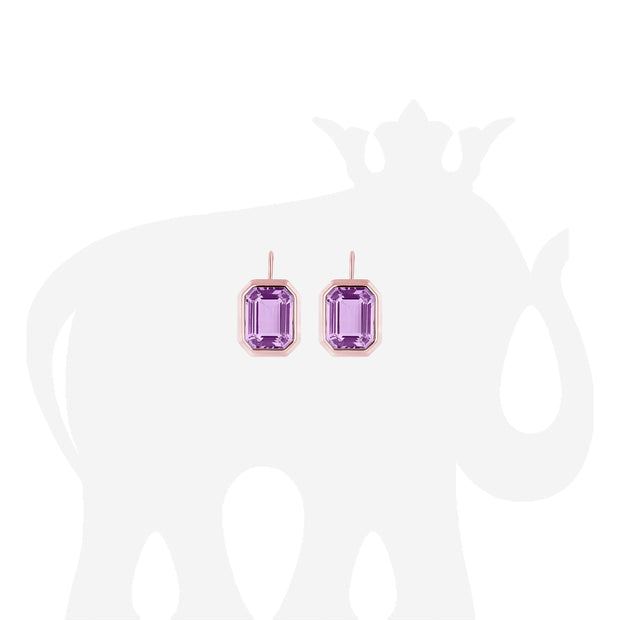 Lavender Amethyst Emerald Cut Bezel Set Earrings