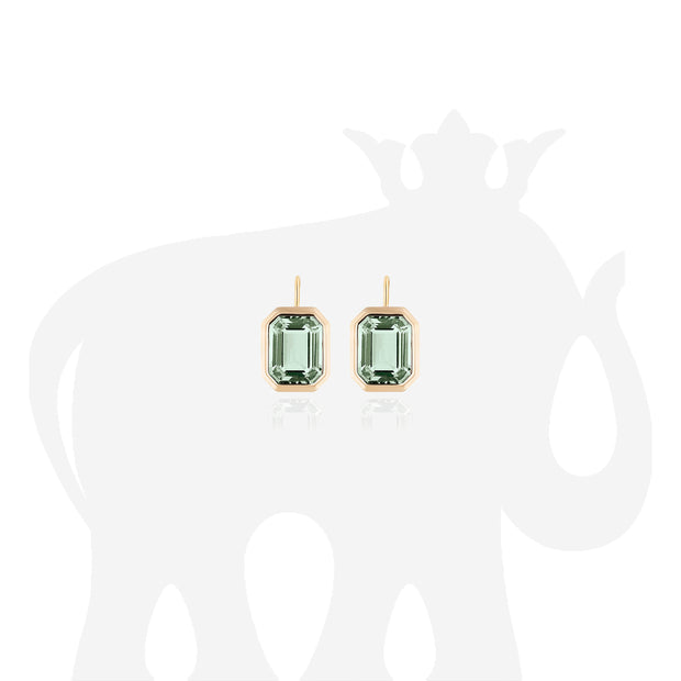 Prasiolite Emerald Cut Bezel Set Earrings