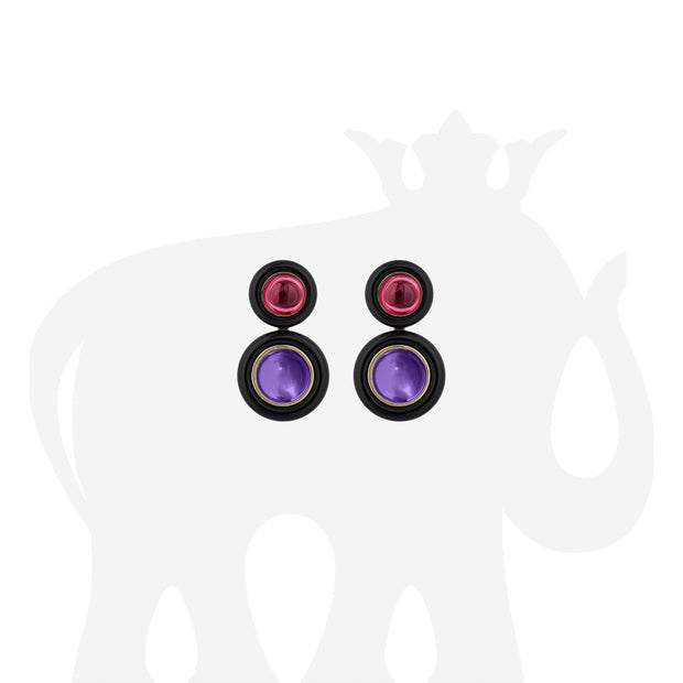 Garnet and Amethyst Earrings with Onyx Ring Surround