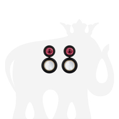 Garnet and Moon Quartz Earrings with Onyx Ring Surround
