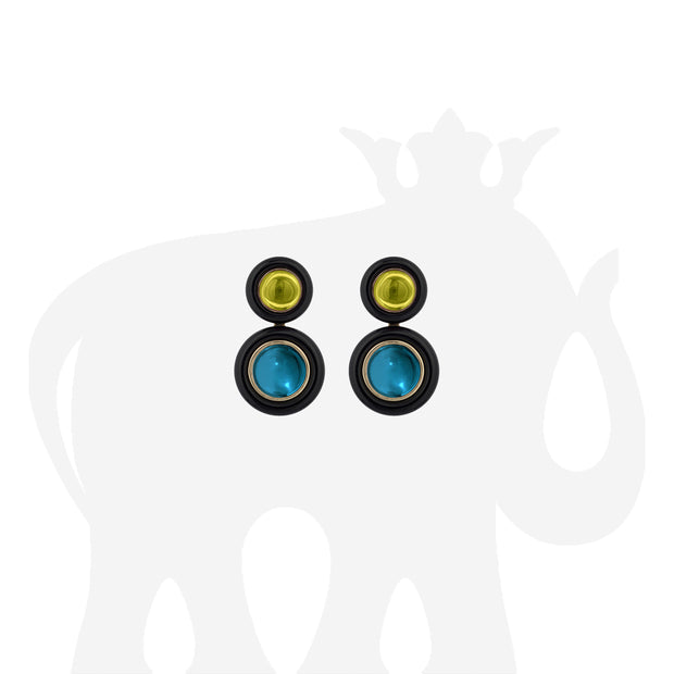 Peridot and London Blue Topaz Earrings with Onyx Ring Surround