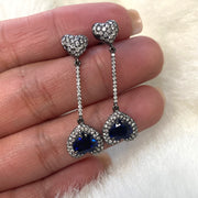 Double Heart Shape Blue Sapphire And Diamond Pave Earrings