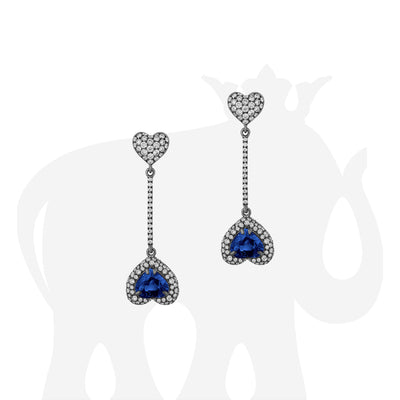 Double Heart Shape Blue Sapphire And Diamond Pave Earrings