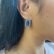 Amethyst Emerald Cut Earrings with Turquoise Enamel on Wire