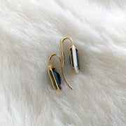 London Blue Topaz Emerald Cut Earrings with White Enamel on Wire