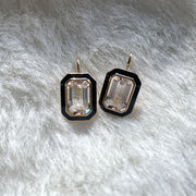 Rock Crystal Emerald Cut Earrings with Black Enamel on Wire