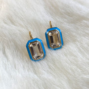Rock Crystal Emerald Cut Earrings with Turquoise Enamel on Wire