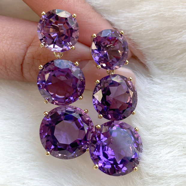 3 Tier Round Faceted Amethyst Earrings