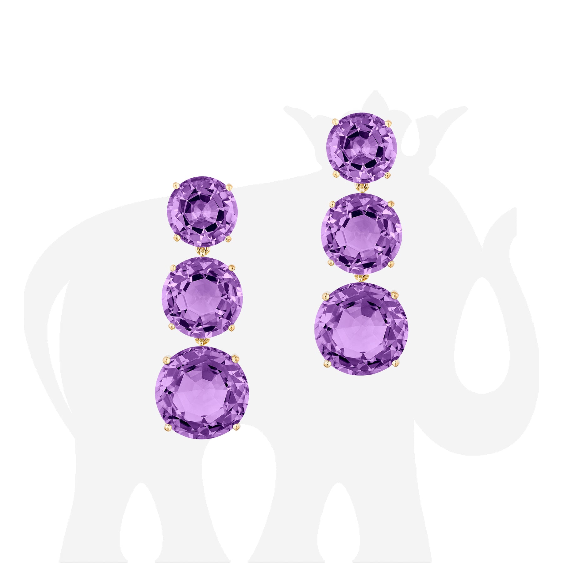 Amethyst Earrings Halo Diamond Setting, 14K Yellow Gold