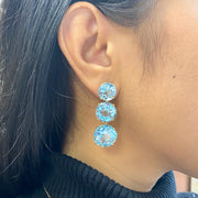3 Tier Round Faceted Blue Topaz Earrings