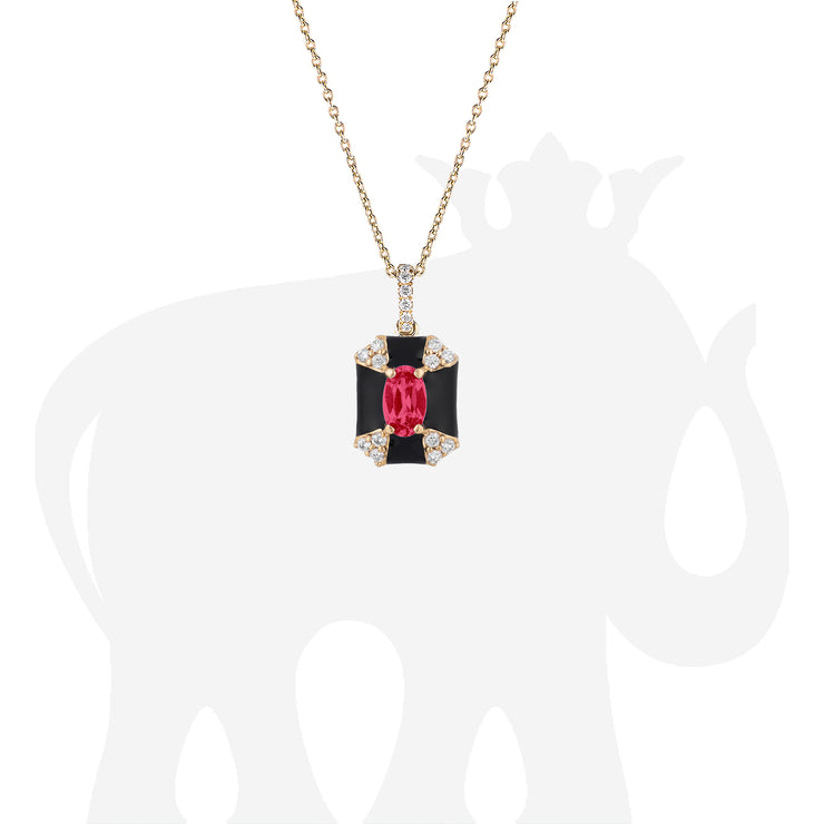 Octagon Black Enamel Pendant with Ruby and Diamonds