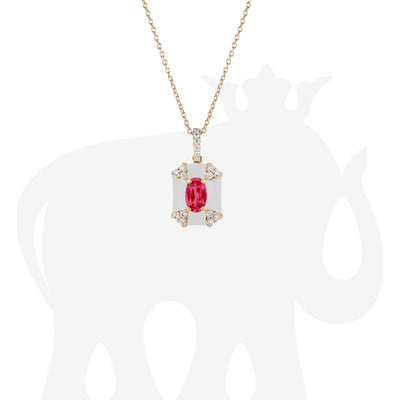 Octagon White Enamel Pendant with Ruby and Diamonds