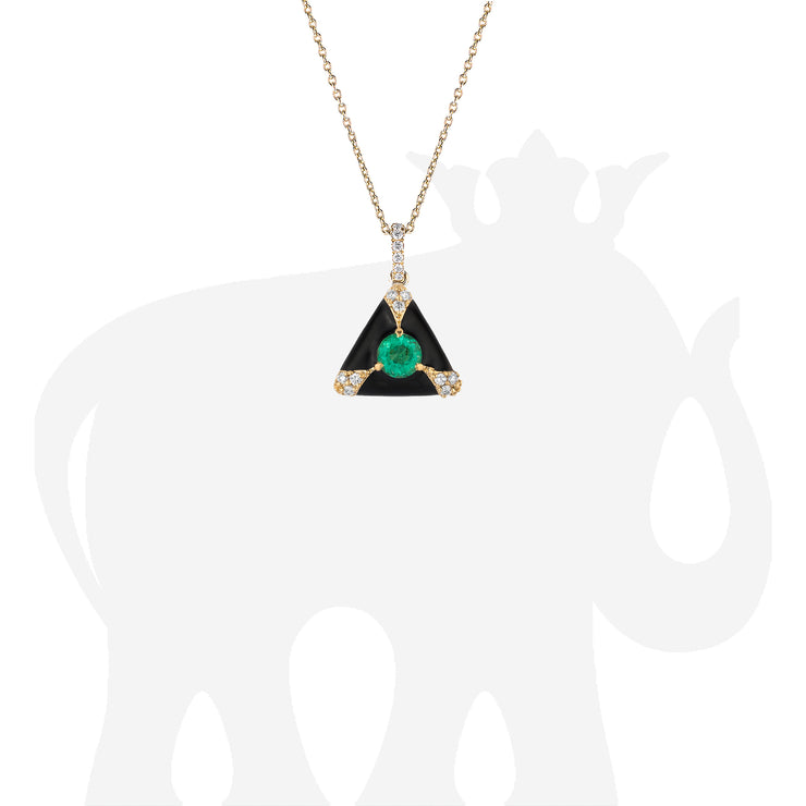 Trillion Emerald & Diamond Pendant with Black Enamel