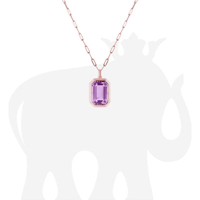 Lavender Amethyst Emerald Cut Bezel Set Pendant