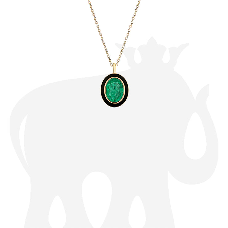Emerald Oval Pendant with Black Enamel